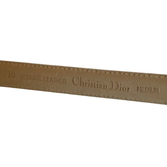 Christian Dior VTG 80s Belt Women Medium White Genuine Leather Skinny Gold Logo - Picture 5 of 9